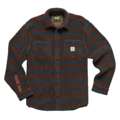 Shirts-Howler Brothers Allegheny Fleece Overshirt for Men (SALE) Hanko Stripe : Mink Brown