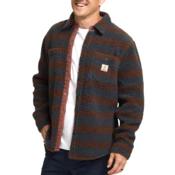 Shirts-Howler Brothers Allegheny Fleece Overshirt for Men (SALE) Hanko Stripe : Mink Brown