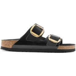 Sandals-Birkenstock Arizona Natural Leather Big Buckle Sandals for Women (SALE) High Shine Black
