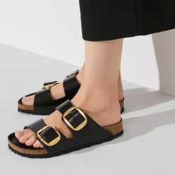 Sandals-Birkenstock Arizona Natural Leather Big Buckle Sandals for Women (SALE) High Shine Black