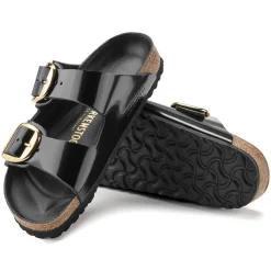 Sandals-Birkenstock Arizona Natural Leather Big Buckle Sandals for Women (SALE) High Shine Black