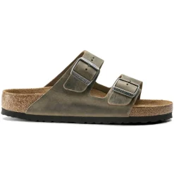 Sandals-Birkenstock Arizona Soft Footbed Oiled Leather Sandals for Men (Regular/Wide) Khaki