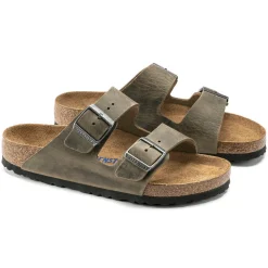 Sandals-Birkenstock Arizona Soft Footbed Oiled Leather Sandals for Men (Regular/Wide) Khaki