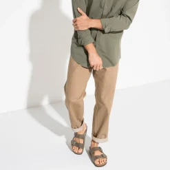 Sandals-Birkenstock Arizona Soft Footbed Oiled Leather Sandals for Men (Regular/Wide) Khaki