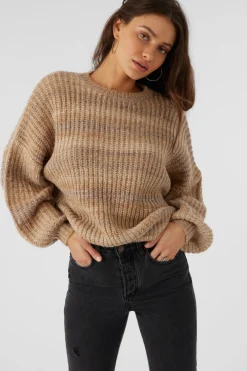Sweaters & Hoodies-O'Neill Bayou Ombre Stripe Slouchy Sweater for Women (SALE) Tobacco Brown