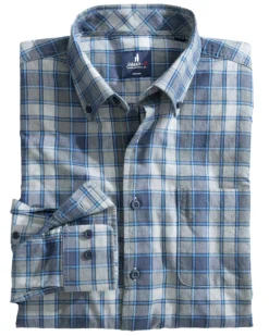 Shirts-Johnnie-O Benjamin Tucked Cotton Blend Button Up Shirt for Men (SALE) Heather Gray