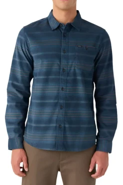 Shirts-O'Neill Caruso Stripe Cord Standard Fit Long Sleeve Shirt for Men (SALE) Midnight Navy