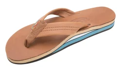 Sandals-Rainbow Classic Leather Double Arch Sandals for Women Tan/Blue