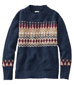 Sweaters & Hoodies-L.L.Bean Cotton Ragg Crewneck Sweater Fair Isle for Women (SALE) Navy Fair Isle