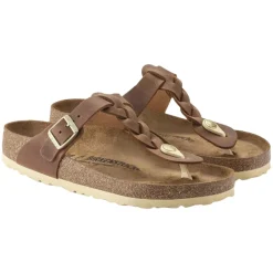 Sandals-Birkenstock Gizeh Braided Oiled Leather Sandals Cognac