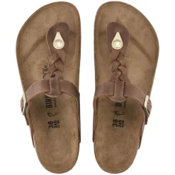 Sandals-Birkenstock Gizeh Braided Oiled Leather Sandals Cognac