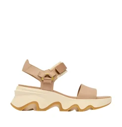 Sandals-Sorel Kinetic Impact Y-Strap High Wedge Sandal for Women Honest Beige, Honey White
