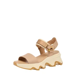 Sandals-Sorel Kinetic Impact Y-Strap High Wedge Sandal for Women Honest Beige, Honey White