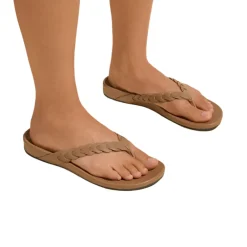 Sandals-Olukai Lei Leather Sandals for Women Tan