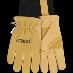 Gloves-Kinco Lined Heavy-Duty Premium Grain & Suede Pigskin Ski Glove with Omni-Cuff for Women Golden