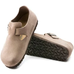 Shoes-Birkenstock London Suede Leather Clogs for Women (Medium/Narrow) (SALE) Taupe Suede