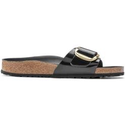 Sandals-Birkenstock Madrid Natural Leather Big Buckle Sandals for Women High Shine Black
