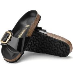 Sandals-Birkenstock Madrid Natural Leather Big Buckle Sandals for Women High Shine Black