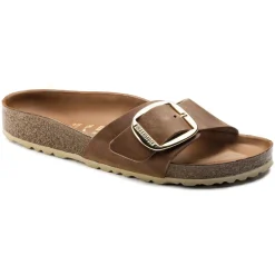 Sandals-Birkenstock Madrid Oiled Leather Big Buckle Sandals for Women (Medium/Narrow) Cognac