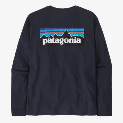 T-Shirts|Shirts-Patagonia Men's Long-Sleeved P-6 Logo Responsibili-Tee New Navy