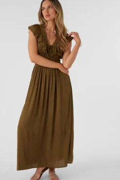 Dresses & Rompers-O'Neill Nolee Solid Maxi Dress for Women Military Olive