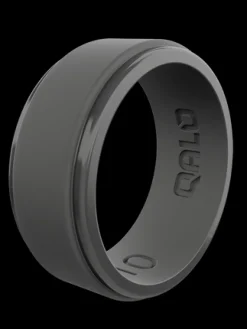Rings-Qalo Polished Step Edge Silicone Ring for Men Charcoal