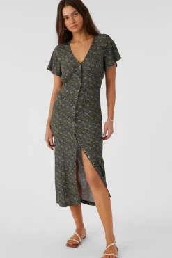 Dresses & Rompers-O'Neill Rayney Ava Ditsy Button Front Midi Dress for Women Multi Color