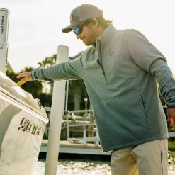 Casual|Fleece-AFTCO Sentinel 1/4 Zip Pullover for Men (SALE) Harbor Gray Heather