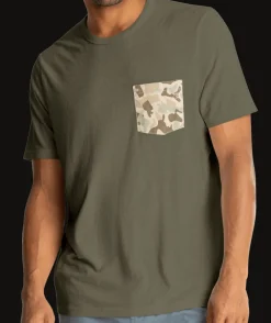 T-Shirts-Free Fly Apparel Vintage Camo Pocket Tee for Men Heather Fatigue