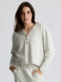 Shirts-Free Fly Apparel Waffle Long Sleeve Henley for Women