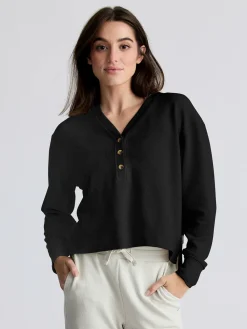 Shirts-Free Fly Apparel Waffle Long Sleeve Henley for Women