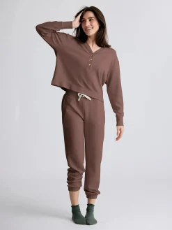 Shirts-Free Fly Apparel Waffle Long Sleeve Henley for Women
